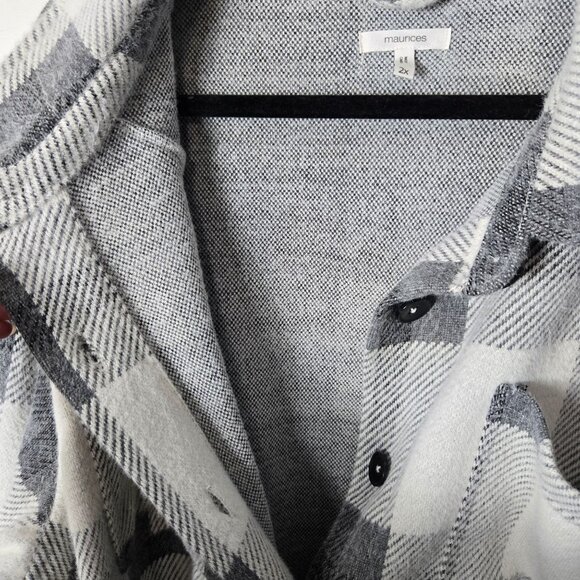 Maurices Size 2X Plaid Fleece Gray Button-Up Shirt Jacket Shacket - Picture 9 of 9